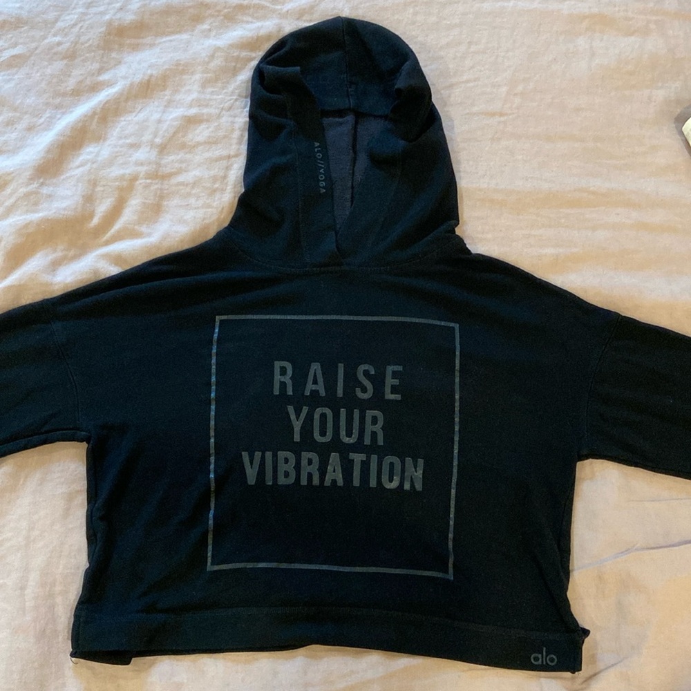 Black alo ‘raise your vibrations’ cropped hoodie
